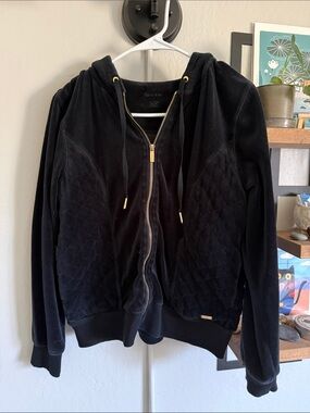 Calvin Klein Black Quilted Velvet Zip-Up Hoodie